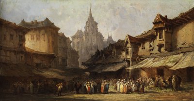 Market Scene in a Small Town by Eugene Isabey